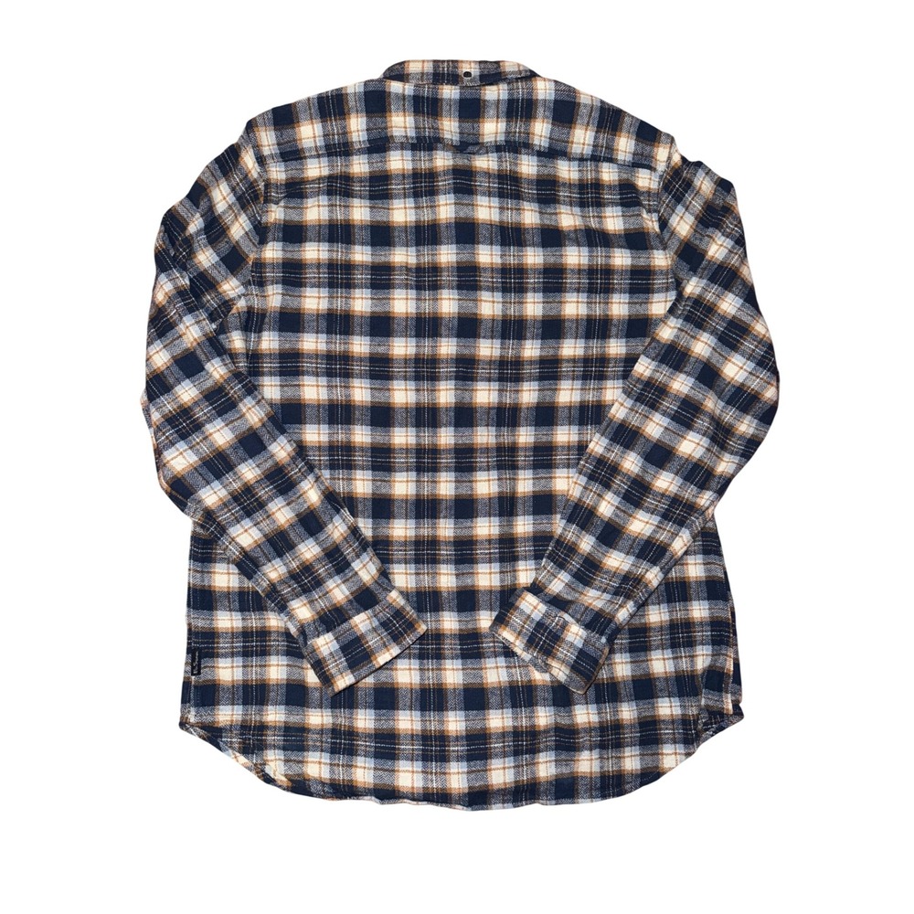 Ben Sherman Mens XL Plaid Flannel‎ Shirt Navy Blue Tan Button Down - Picture 2 of 3